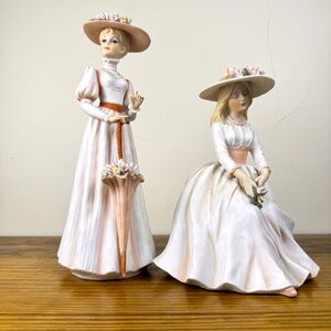 Vintage Enesco Victorian Lady Figurines | E1410 & E9009 | Made in Mexico